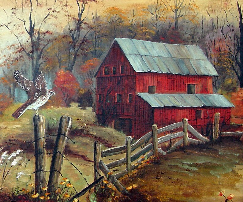 Southern Fine Art Paintings Prints Red Barn and Fence Red Etsy