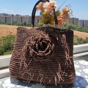 Borsa di paglia lavorata a mano, borsa di filato di carta fatta a mano, borsa di filato di carta lavorata a mano, borsa fatta a mano, borsa marrone, borsa a tracolla