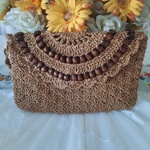Borsa a mano in corda di carta intrecciata a mano, pochette minimalista in corda di carta, elegante pochette in corda di carta naturale, pochette in corda di carta unica