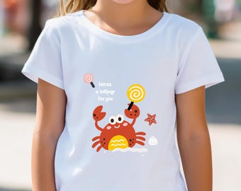 Bonita camiseta de piruleta de cangrejo para niño/mono para bebé, traje playero de verano