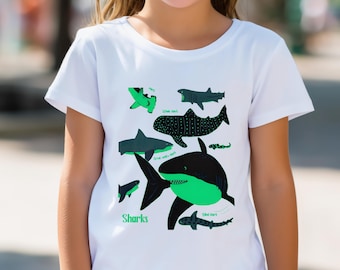 Kids Shark T-Shirt, Toddler Ocean Animal Graphic Tee, Boys Girls Sea Life Shirt