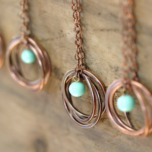 Copper Ring Necklace with Vintage Baby Blue Bead E0182 image 1