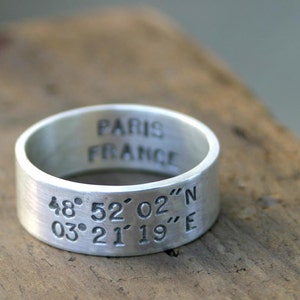 Latitude and Longitude Ring E0206 // gifts for him // gifts for her// wedding ring // anniversary gifts image 2