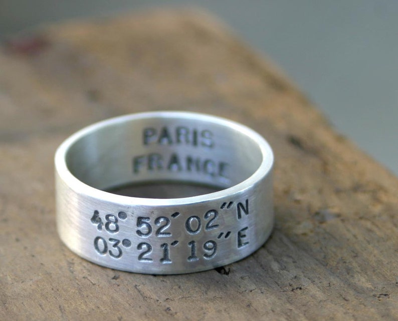 Latitude and Longitude Ring E0206 // gifts for him // gifts for her// wedding ring // anniversary gifts image 2