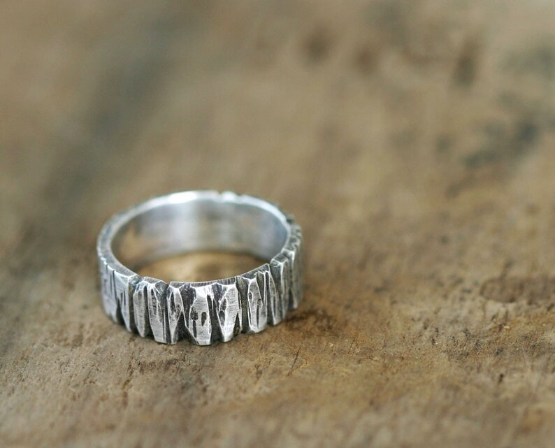 Sterling Silver Tree Bark Band Ring E0261 image 2