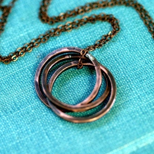 Rustic Oxidized Copper Trinity Ring Necklace E0247 image 4