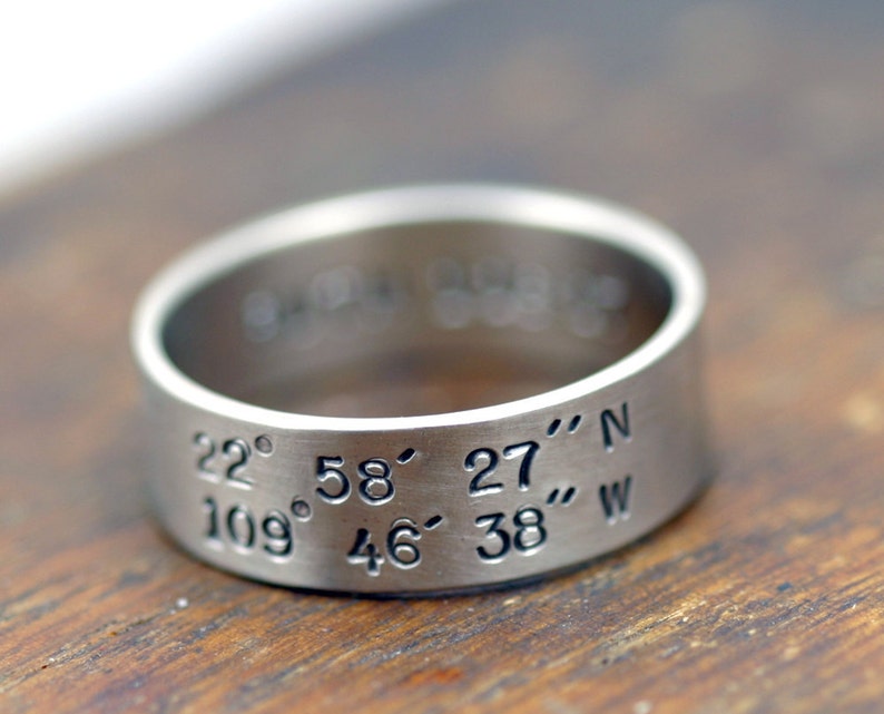 Gold Latitude and Longitude 14k Wedding Band E0195 image 3