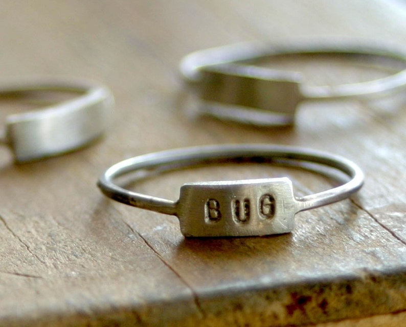 Custom Hand Stamped Silver Name Ring E0185 image 1