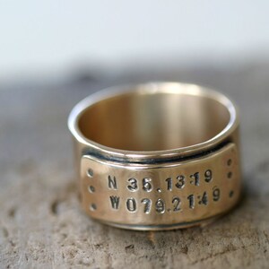 14k Gold Latitude Longitude Personalized Wedding Ring E0309 image 5