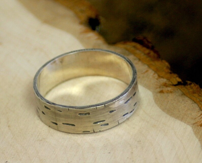 Birch Tree Bark Silver Band Ring E0174 image 4