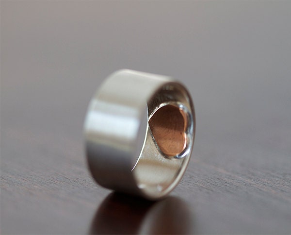 Mens wedding ring copper secret heart E0336 | Etsy