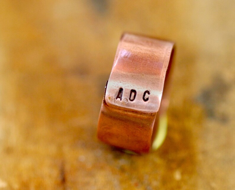 Copper Ring Mens or Womens Monogram Band E0181 image 3