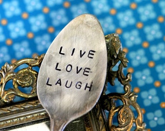 Live Love Laugh' Stamped Spoon Garden Marker Vintage Silverware (E0213)