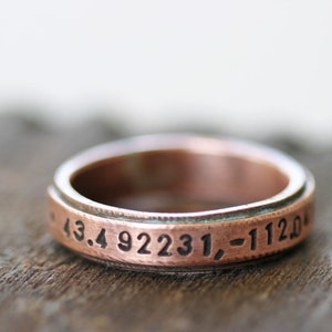 Latitude Longitude Copper Band Ring E0207 image 1