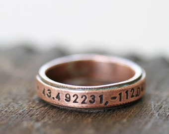 Latitude Longitude Copper Band Ring (E0207)