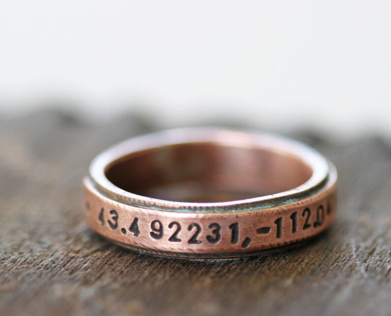 Latitude Longitude Copper Band Ring E0207 image 1