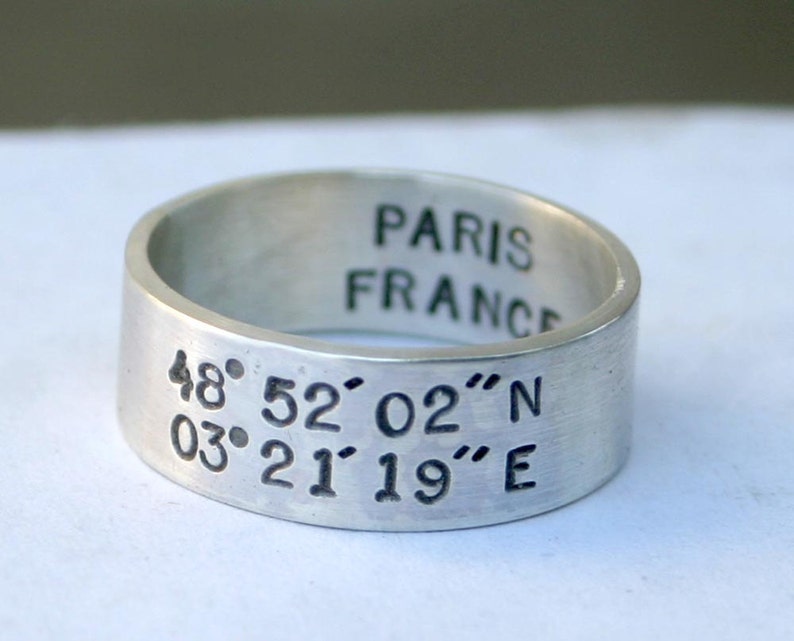 Latitude and Longitude Ring E0206 // gifts for him // gifts for her// wedding ring // anniversary gifts image 5