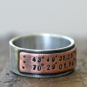 Latitude Longitude Wedding Ring Mixed Metal Band E0210 image 3