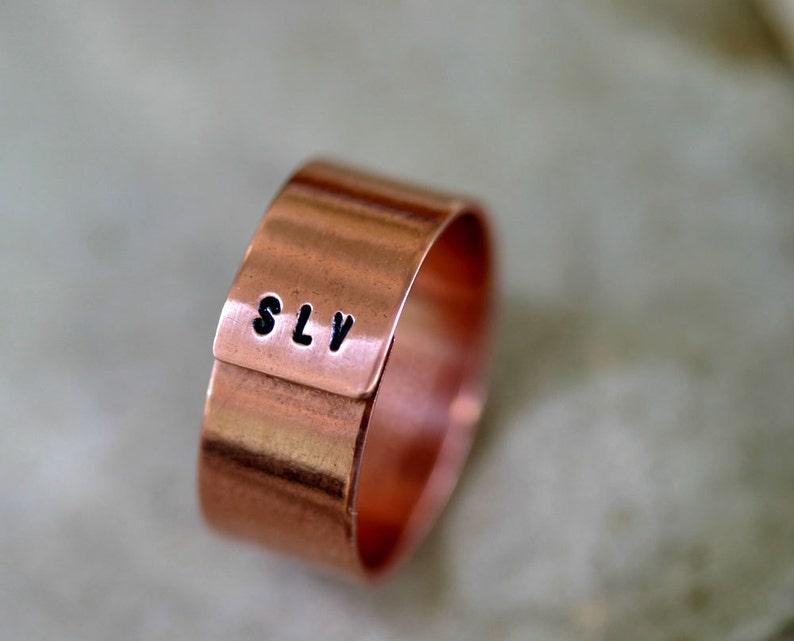 Copper Ring Mens or Womens Monogram Band E0181 image 1