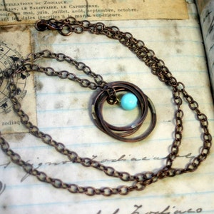 Copper Ring Necklace with Vintage Baby Blue Bead E0182 image 3