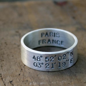 Latitude and Longitude Ring E0206 // gifts for him // gifts for her// wedding ring // anniversary gifts image 3