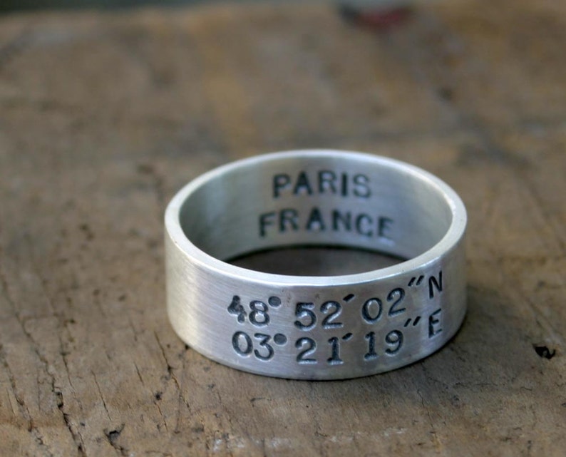 Latitude and Longitude Ring E0206 // gifts for him // gifts for her// wedding ring // anniversary gifts image 3