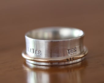 Yes or No ring, Spinner Ring, Fidget Ring, Spinning Ring, Silver Spinning Ring, Anxiety Ring, Fidget Jewelry (E0609)