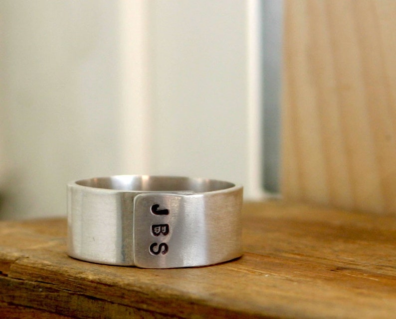 Personalized Initials Sterling Silver Band Ring Mens E0235 image 2