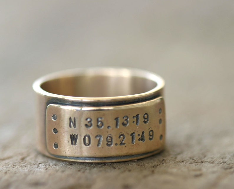 14k Gold Latitude Longitude Personalized Wedding Ring E0309 image 2