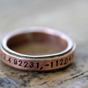 Latitude Longitude Copper Band Ring E0207 image 3