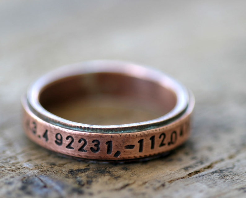 Latitude Longitude Copper Band Ring E0207 image 3