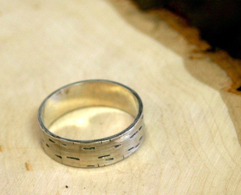 Birch Tree Bark Silver Band Ring E0174 image 5