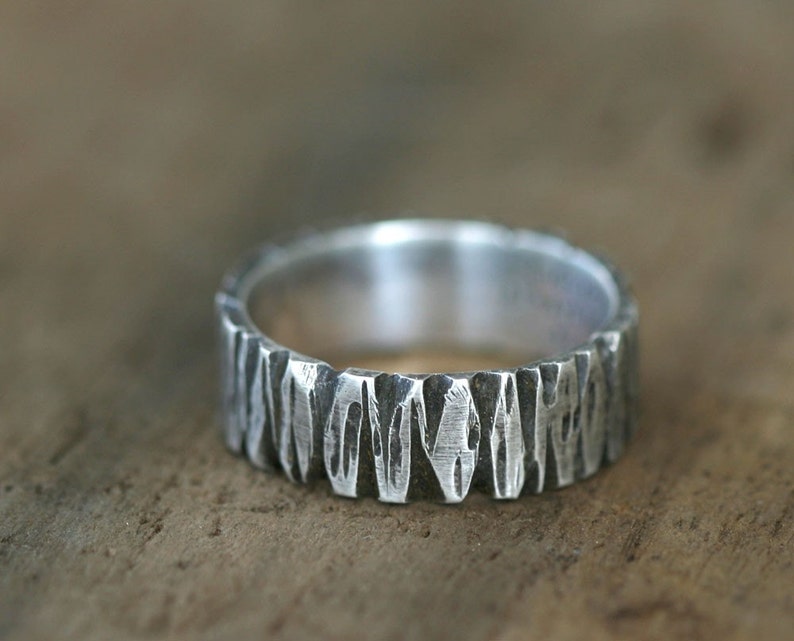 Sterling Silver Tree Bark Band Ring E0261 image 3
