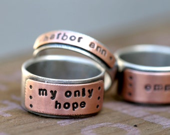 Personalized Custom Stamped Silver and Copper Band Ring (E0232)