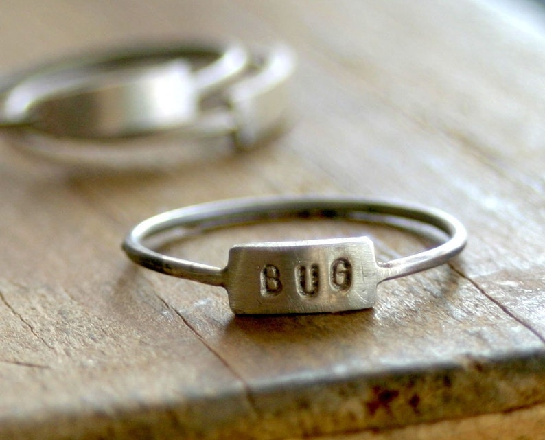 Custom Hand Stamped Silver Name Ring E0185 image 2