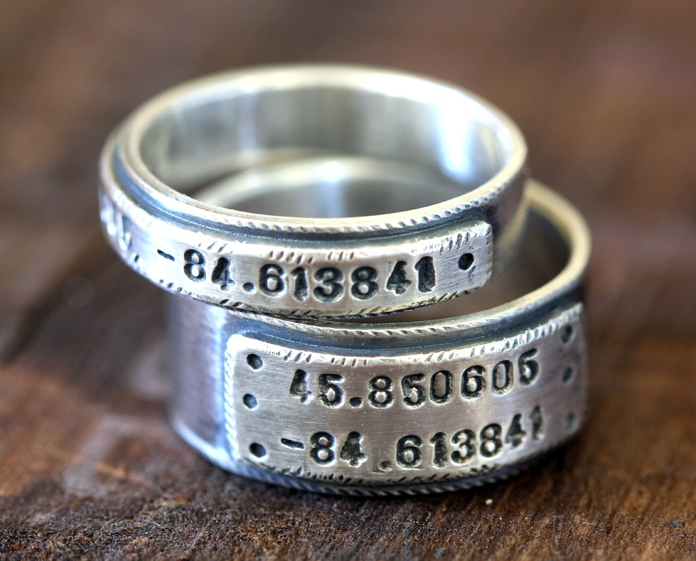 Hand-Stamped Coordinates Ring Set