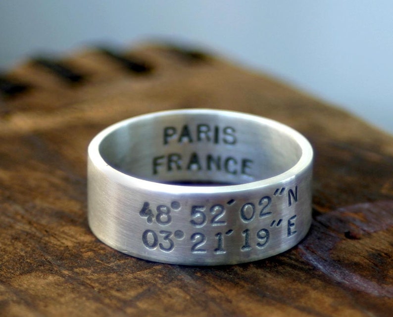 Latitude and Longitude Ring E0206 // gifts for him // gifts for her// wedding ring // anniversary gifts image 4