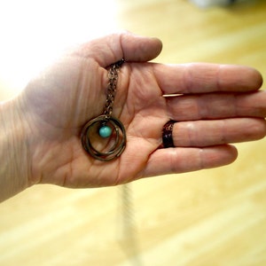 Copper Ring Necklace with Vintage Baby Blue Bead E0182 image 5