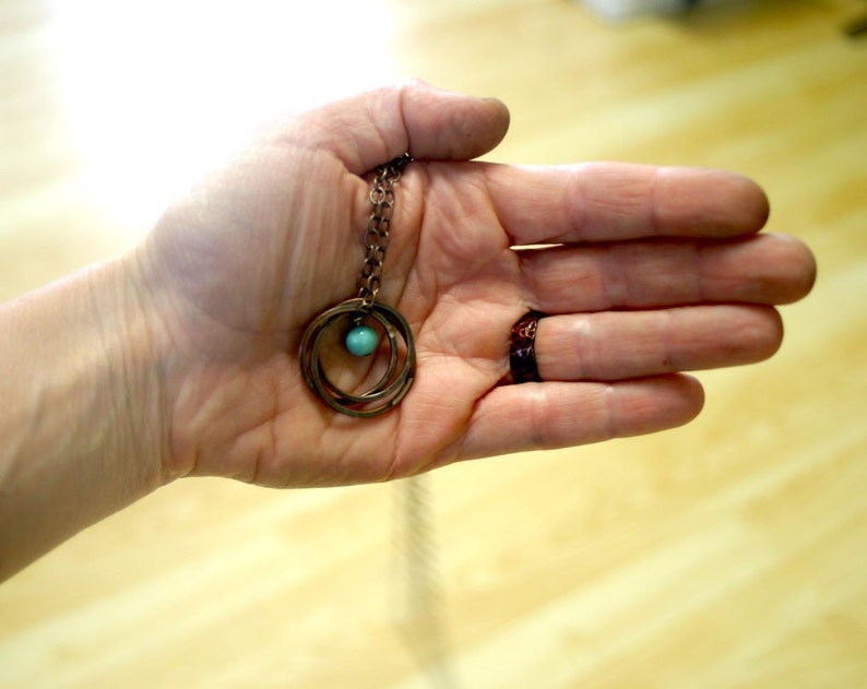 Copper Ring Necklace with Vintage Baby Blue Bead E0182 image 5