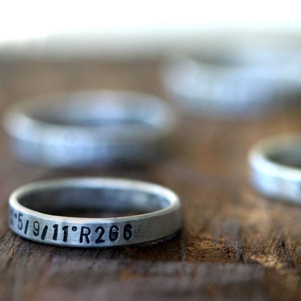 Custom stamped sterling silver band ring (E0190)