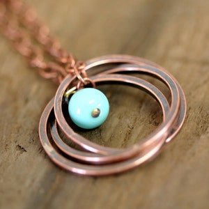 Copper Ring Necklace with Vintage Baby Blue Bead E0182 image 2