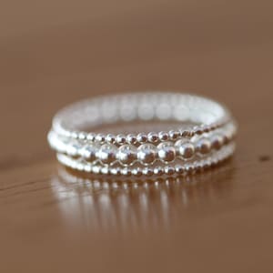 Sterling silver bead ring set, stack ring, stacking rings, dot ring, simple band, midi ring(E0610)