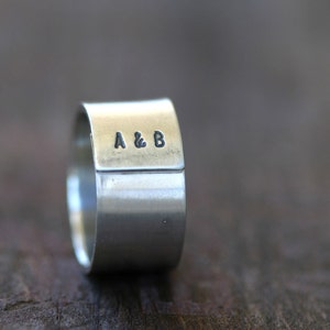 Personalized Initials Sterling Silver Band Ring Mens E0235 image 1