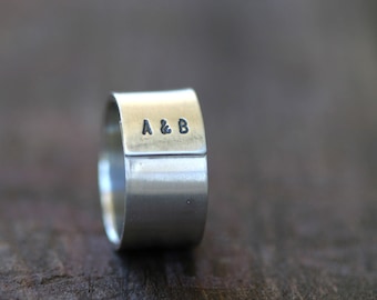 Personalized Initials Sterling Silver Band Ring Mens (E0235)