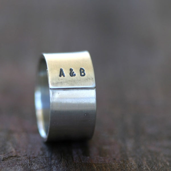 Personalized Initials Sterling Silver Band Ring Mens (E0235)