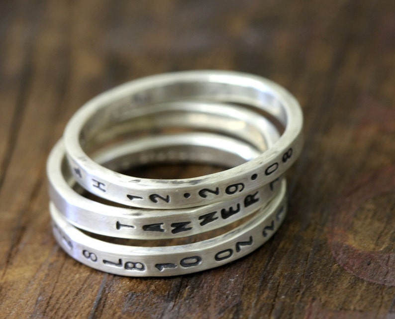 Personalized Sterling Silver Stamped Stacking Ring E0243 image 4