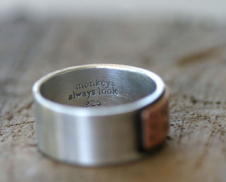 Latitude Longitude Wedding Ring Mixed Metal Band E0210 image 5