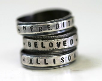 Custom Stamped Personalized Name Band Ring Silver (E0189)