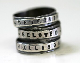 Custom Stamped Personalized Name Band Ring Silver (E0189)