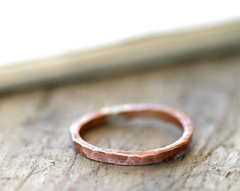 Simple hammered copper ring organic shaped stackable ring (E0255)